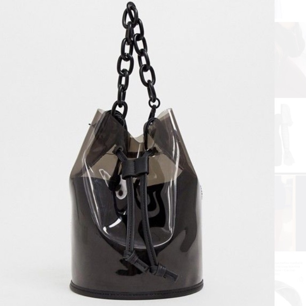 Clear black bucket bag with Chain strap